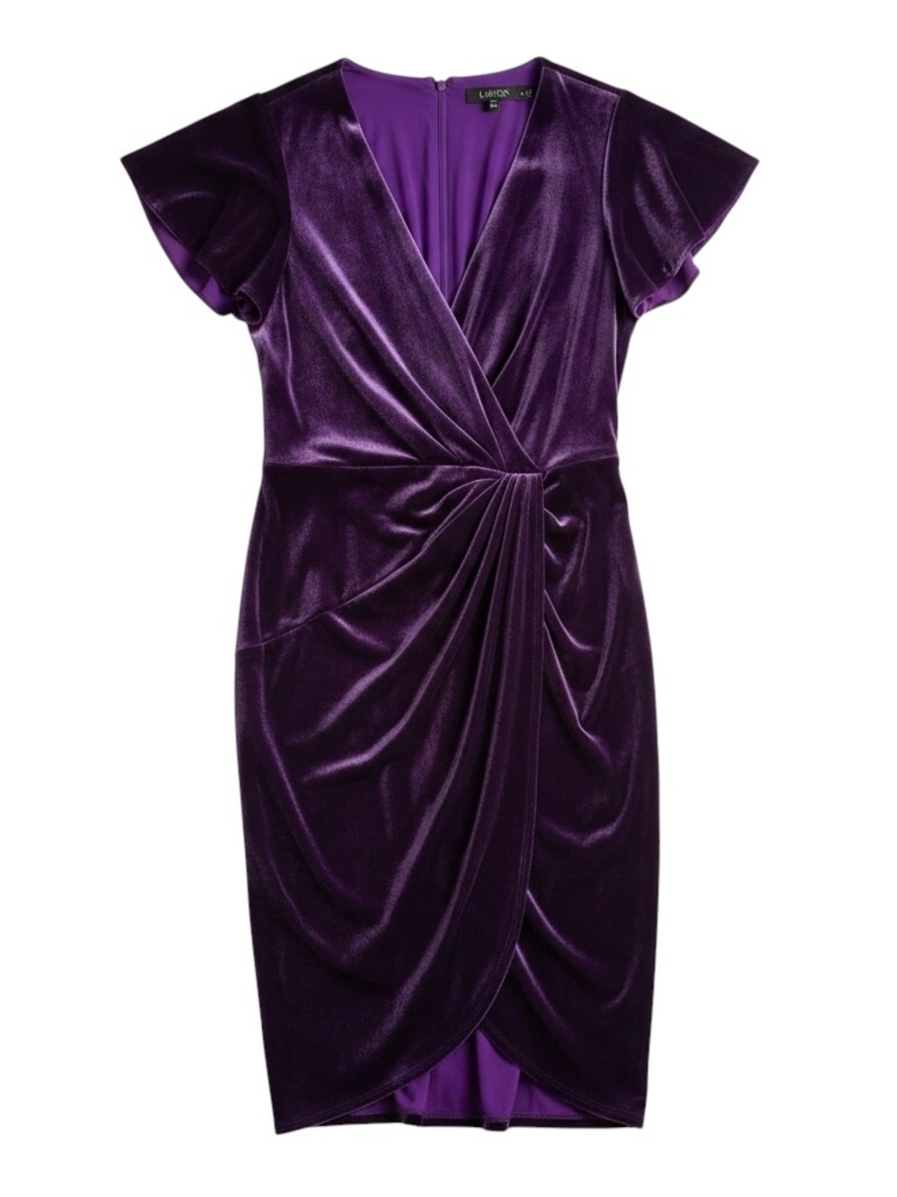 Lauren Ralph Lauren Purple Velvet Flutter-Sleeve Cocktail Dress Size 14